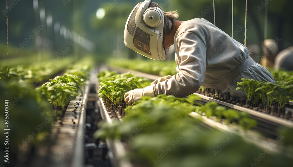 Canvas Prints researcher or scientist experiment in growing plants system. production control by artificial intell