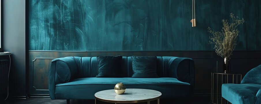 A luxurious velvet wallpapered wall with a deep, tactile texture in a rich jewel tone