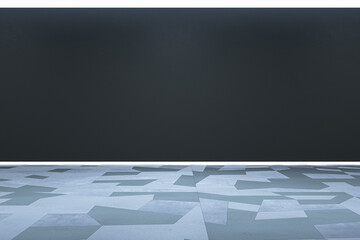 Empty black gallery wall with mock up place. Museum concept. 3D Rendering.