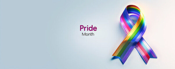 A rainbow ribbon with the word Pride written on it