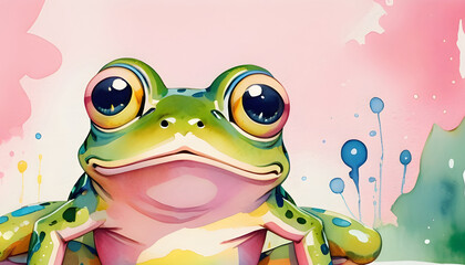 Hand drawn cartoon frog watercolor illustration
