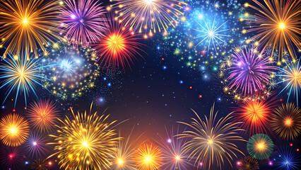 Fototapeta premium Colorful Fireworks Frame: Celebration Concept Background. Perfect for: Festive Events, Celebrations, Party Invitations, Social Media Posts, Event Banners, Party Flyers.