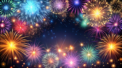 Fototapeta premium Colorful Fireworks Frame: Celebration Concept Background. Perfect for: Festive Events, Celebrations, Party Invitations, Social Media Posts, Event Banners, Party Flyers.