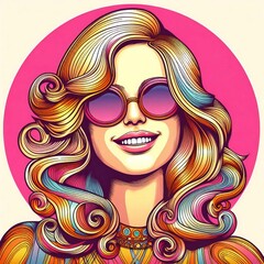 A T shirt mockup woman wearing sunglasses and smiling .