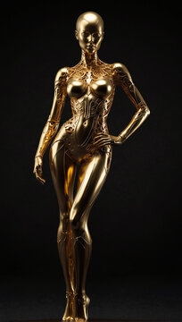 female humanoid statue crafted from sparkling gold 09