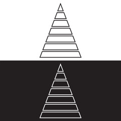 Pyramids line icon set for infographics. Triangles outline with 7 levels. Hierarchy design graphic elements. Isolated on white  and black background. EPS 10/AI