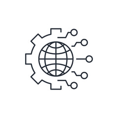 Automatic connection exchange of information. A global network of Internet objects connected to each other. Vector linear icon isolated on white background.