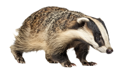 European badger walking isolated on transparent background.