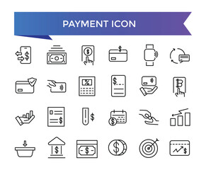 Payment icon collection. Business and finance payment collection with money, banking, credit card, exchange, cash and transaction symbol set.