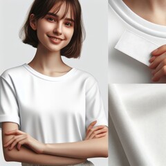 A woman wearing a white t shirt mockup image attractive.