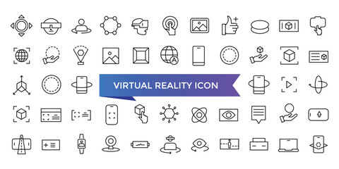 Virtual reality icon collection. Related to VR, augmented reality, headcollection, immersive, mixed reality, AR, 360 degree and more. Line vector icons set.