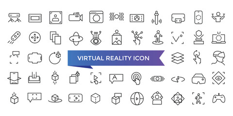 Virtual reality icon collection. Related to VR, augmented reality, headcollection, immersive, mixed reality, AR, 360 degree and more. Line vector icons set.