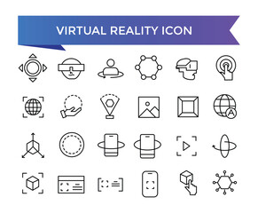 Virtual reality icon collection. Related to VR, augmented reality, headcollection, immersive, mixed reality, AR, 360 degree and more. Line vector icons set.