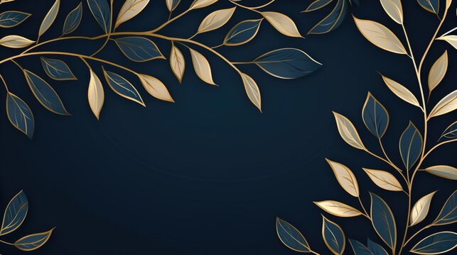 Golden and blue leaves pattern on a dark blue background.