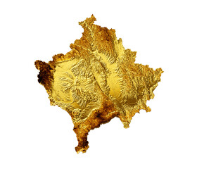 Kosovo Map Golden metal Color Height map 3d illustration