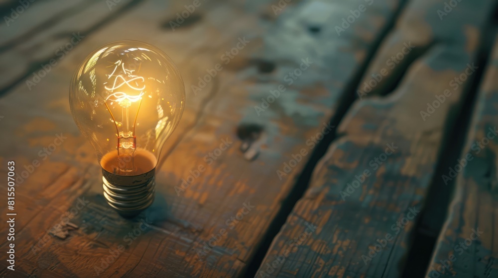 Poster light bulb displayed on a timber surface source of motivation environmental awareness