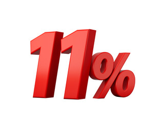 3d Red 11% Eleven Percent Sign 3d illustration
