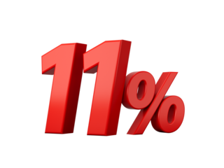3d Red 11% Eleven Percent Sign 3d illustration