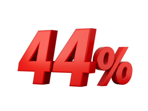 3d Red 44% Forty Four Percent Sign 3d illustration