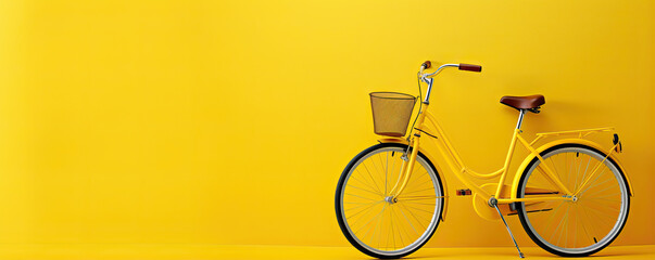 Retro bicycle  on yellow background.