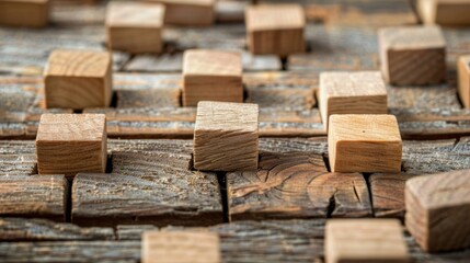Wooden blocks on a wooden background. Close-up. Copy space.
