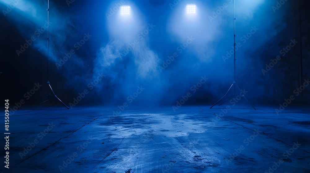Poster a dark empty street dark blue background an empty dark scene neon light spotlights the asphalt floor