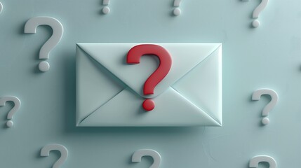 Red question mark on white envelope, symbol of uncertainty and mystery