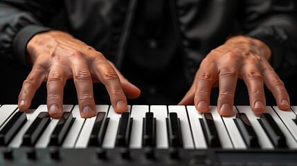 A musicians hands playing a piano keyboard instrument