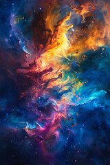 A cosmic nebula reimagined as a splash of colorful paint on a canvas