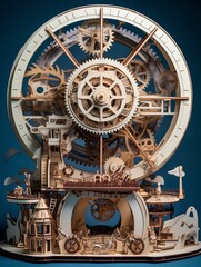 Obraz premium Inventors workshop, flying machine models, gears and sketches, innovation, papercut 3D style