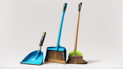 dustpan and broom on white background