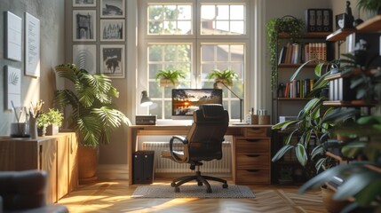 Fototapeta premium person having a video conference in a well-organized home office
