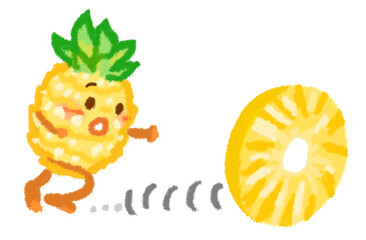 輪切りのパイナップルを追いかけるパイナップルのキャラクター