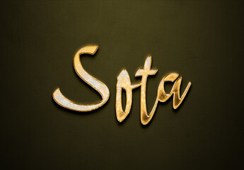 Old gold text effect of Japanese name Sota with 3D glossy style Mockup.