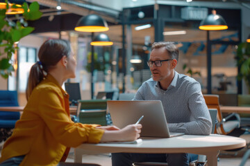 senior businessman talking with female manager