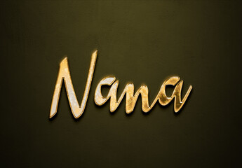 Old gold text effect of Japanese name Nana with 3D glossy style Mockup.