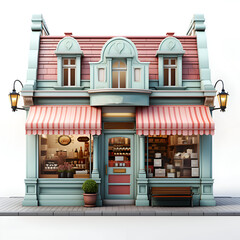 Fototapeta premium Restaurant facade with coffee shop. 3d render illustration.