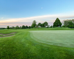 Wisconsin Golf Course with Marsh and Ponds in the Morning Sunlight