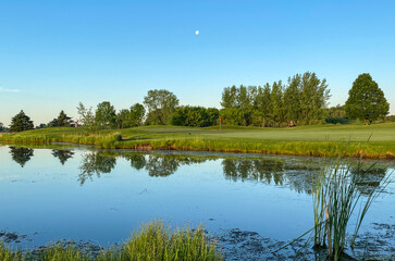 Wisconsin Golf Course with Marsh and Ponds in the Morning Sunlight