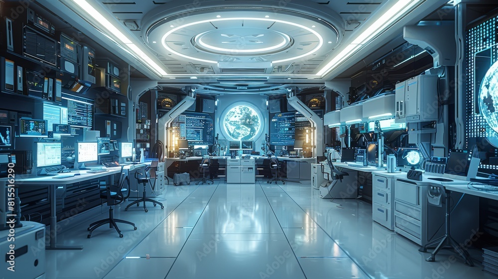 Aufkleber A lab environment with very futuristic elements. (Data science, tech, computer screens). Generative AI.