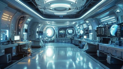 Fototapeta premium A lab environment with very futuristic elements. (Data science, tech, computer screens). Generative AI.