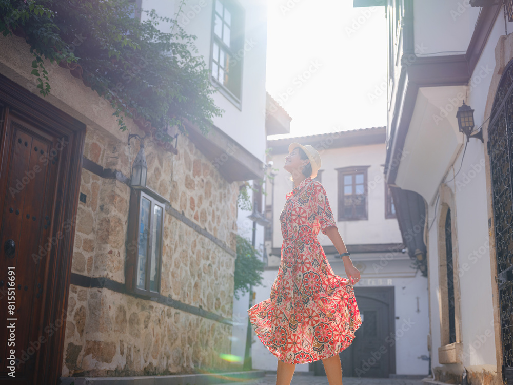 Wall mural female summer travel to Antalya, Turkey