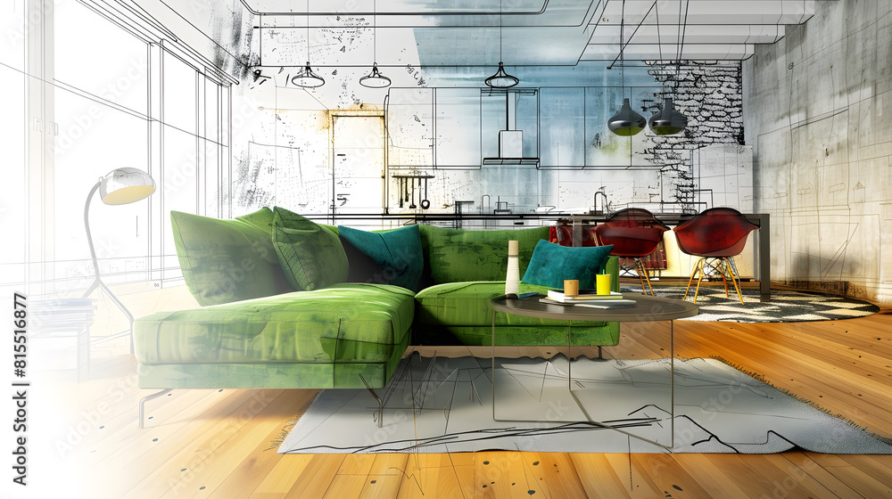 Poster the designer chooses the perfect color for a new apartment sketch of a modern apartment : generative