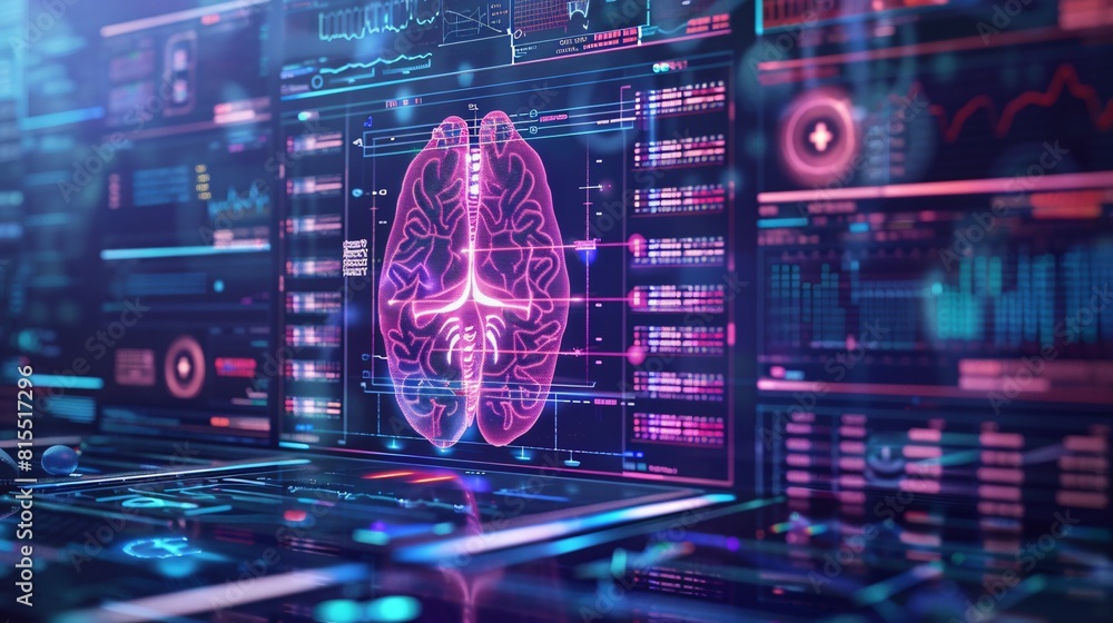 Aufkleber circuit board with a brain. concept of technology and artificial intelligence.