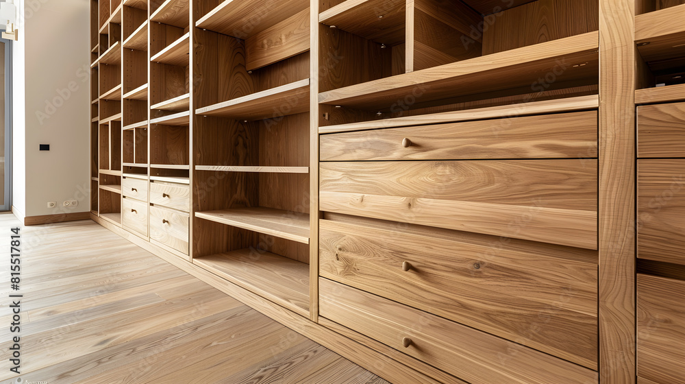 Poster beautiful custom made oak bookcase with display cabinet drawers drawers and shelves in an apartment 