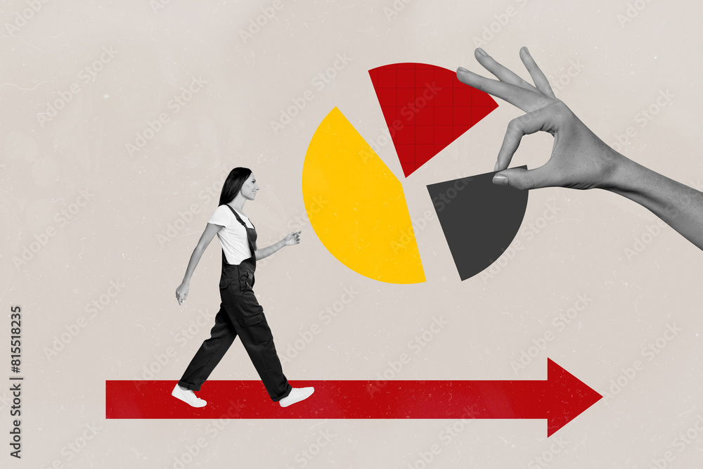 Poster composite collage picture image of female go diagram data arrow point career work progress concept u