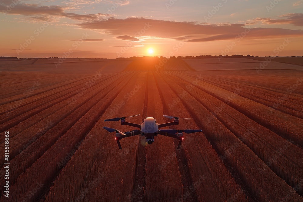 Poster advanced farming operations utilize modern drone technology for efficient crop management in agricul