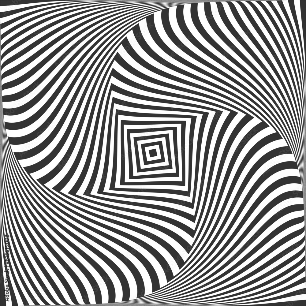 Wall mural whirl rotating motion and 3d illusion in abstract op art design. striped lines pattern.