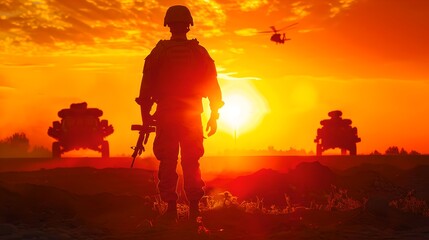 Fototapeta premium Silhouette of a man with drone against vibrant sunset sky. Outdoor adventure and technology. The beauty of flight at dusk. Modern leisure activity. AI