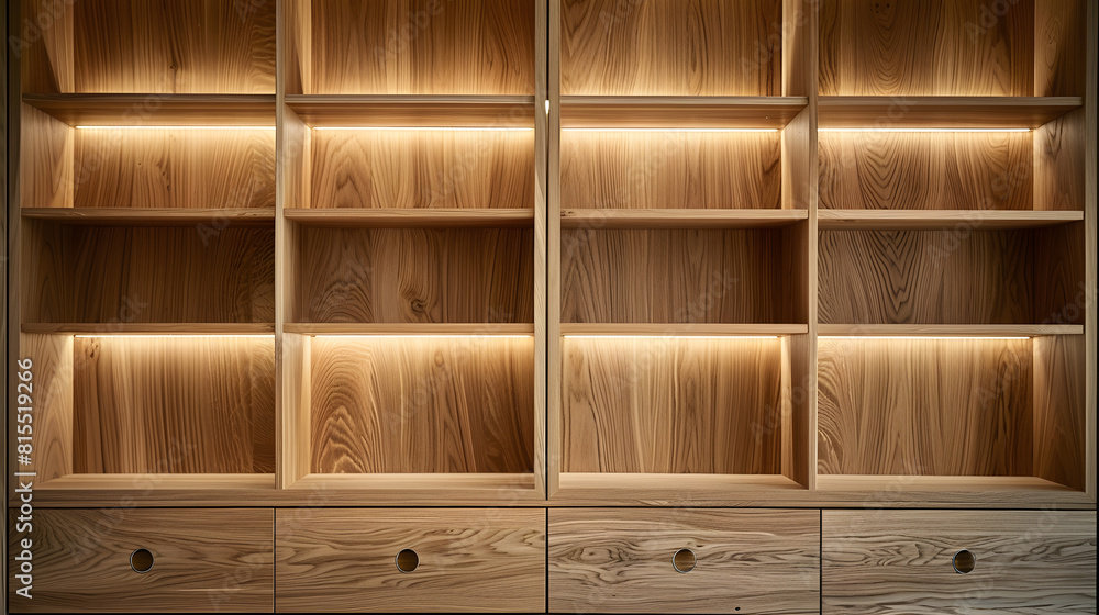 Poster beautiful custom made oak bookcase with display cabinet drawers drawers and shelves in an apartment 